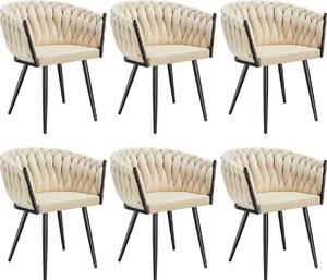 Tectake® Set jídelní židle Astano čalouněná, se sametovým potahem, pletený vzor 60,5 x 55 x 75 cm
