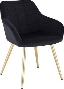 Happyment Židle Ziva – jídelní židle – černý samet – zlaté kovové nohy – 1 ks – výška sedáku 47 cm – Deluxe