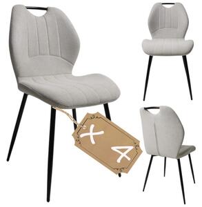 4 x sada béžových čalouněných jídelních židlí, moderní, pohodlné, robustní, ergonomické, obývací pokoj, vysoký komfort sezení, stabilní kovové nohy