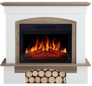 Elektrický krb ArtiFlame Woodley AF23S bílá / dub šedý - Elektrický vestavný krb 1800 W, realistický efekt plamene LED, funkce topení, dálkové ovládání