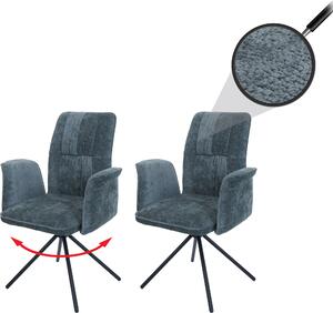 Sada 2 jídelních židlí HWC-N99, otočná područka s automatickým vrácením, látka/textilní šenil (340 g/m²) Oeko-Tex modrozelená