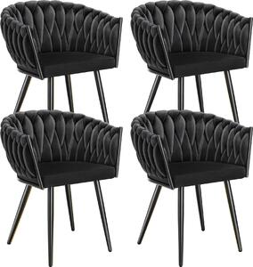 Tectake® Set jídelní židle Astano čalouněná, se sametovým potahem, pletený vzor 60,5 x 55 x 75 cm