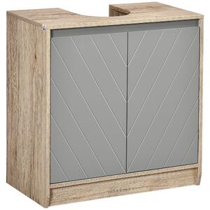 HOMCOM Podskříňková koupelnová skříňka volně stojící s dvojitými dveřmi a nastavitelnou policí Nosnost 50 kg 60x30x59,8 cm Dub a Šedá | Aosom