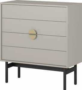 Selsey Stoon - komoda se 4 zásuvkami, šedobéžová taupe s černým kovovým rámem, 85,5 cm