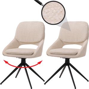 Sada 2 jídelních židlí HWC-N73, kuchyňská židle, otočná s automatickým návratem, tkanina/textilní žinylka (490 g/m²) Oeko-Tex krémově béžová