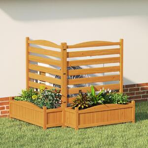 COSTWAY Květinový truhlík, plot pro klimatizační jednotky a odpadkové koše, výška 101 cm, vyvýšený záhon s mřížkou, zahradní plot a odtokové otvory, 2 květináče, přírodní (2dílný)