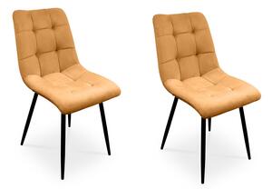 Bettso -2 x Židle do jídelny Sada 2 židlí do jídelny Židle do kuchyně Čalouněná židle Designová židle s opěradlem, se sedákem ze sametu, rám z kovu - BEN Honey Yellow / nohy černé
