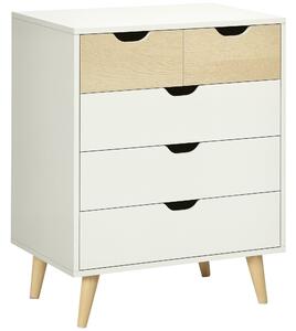 HOMCOM Komoda s 5 zásuvkami a zvýšenými nohami pro ložnici, obývací pokoj i kancelář, moderní styl, proti převrhnutí, 60x40x77,5 cm, přírodní a bílá |