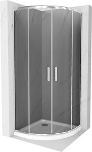 Mexen Rio, čtvrtkruhový sprchový kout s posuvnými dveřmi 80 x 80 cm, 5mm šedé sklo, chromový profil + bílá sprchová vanička, 863-080-080-01-40-4110