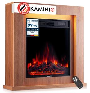 KAMINIO Elektrický krb MATTI – Elektrický stojací krb s topením, 3D efektem plamenů, LED ambientním osvětlením, dálkovým ovládáním – 32 palců, dub