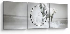 Obraz - Bílý kůň (s hodinami) (90x30 cm)