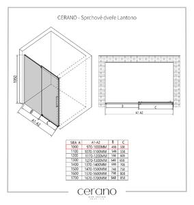 CERANO - Sprchové posuvné dveře Lantono L/P - chrom, transparentní sklo - 100x195 cm