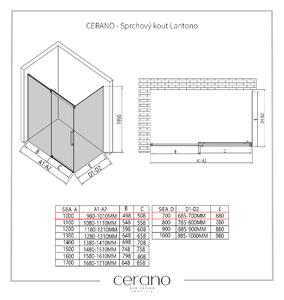 CERANO - Sprchový kout Lantono L/P - černá matná, transparentní sklo - 100x70 cm - posuvný