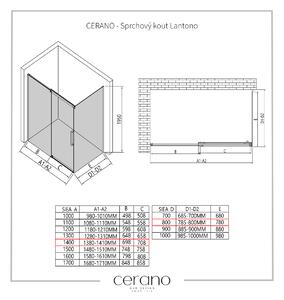 CERANO - Sprchový kout Lantono L/P - chrom, transparentní sklo - 140x80 cm - posuvný