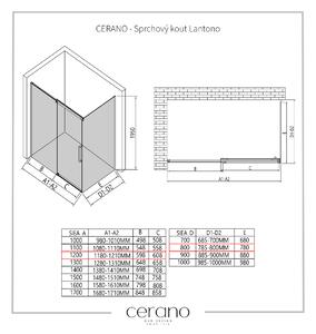 CERANO - Sprchový kout Lantono L/P - chrom, transparentní sklo - 120x80 cm - posuvný