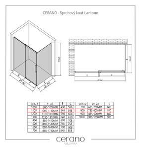 CERANO - Sprchový kout Lantono L/P - chrom, transparentní sklo - 110x80 cm - posuvný