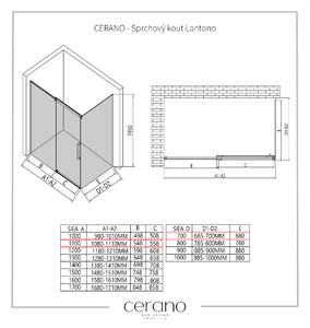 CERANO - Sprchový kout Lantono L/P - černá matná, transparentní sklo - 110x70 cm - posuvný