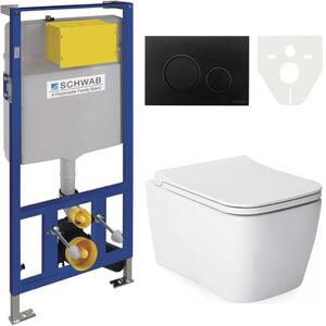SCHWAB DUPLO WC 199 podomítková nádržka pro suchou montáž 3/6l, DN110mm + CERANO - WC mísa rimless Quartz - bílá lesklá + SCHWAB VELA ovládací tlačít…