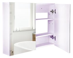HOMCOM Koupelnová Skříň s Zrcadlem, 2-Dveřová Skříň s 3 Policemi Moderní Styl pro Ložnici a Obývací Pokoj 80x15x60 cm Světle Fialová | Aosom