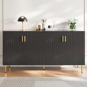 Fortuna Lai černá komoda (152 x 40 x 75 cm) s jedinečným vlnitým designem a zlatými úchytkami a nožkami, která vytvoří elegantní jídelní kout (předchozí sku: N620P17539192AAS)