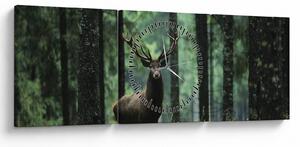 Obraz - Jelen v hlubokém lese (s hodinami) (90x30 cm)