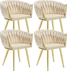 Tectake® Set jídelní židle Astano čalouněná, se sametovým potahem, pletený vzor 60,5 x 55 x 75 cm