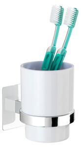 WENKO Turbo-Loc® kelímek na zubní kartáčky Quadro, nástěnný držák bez vrtání, plastový kelímek v bílé barvě, odnímatelný, 7 x 10 x 9,5 cm, speciální lepicí podložka