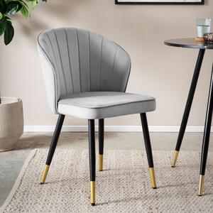 Jídelní židle WOHNLING Set of 2 Velvet Grey Kitchen Chair with Metal Legs Skandinávská čalouněná židle s látkovým potahem Čalouněná židle