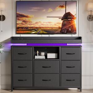 Komoda Moonbite RGB LED 108 cm s 8 látkovými zásuvkami a dobíjecí stanicí, černá