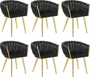 Tectake® Set jídelní židle Astano čalouněná, se sametovým potahem, pletený vzor 60,5 x 55 x 75 cm