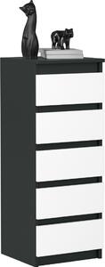 VBChome Komoda s 5 zásuvkami 40 x 39 x 105 cm Černá s bílou Bezúchytková komoda Víceúčelová skříňka do předsíně Ložnice Obývací pokoj