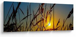 Obraz - Západ slunce v louce (s hodinami) (90x30 cm)
