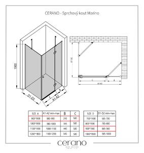 CERANO - Sprchový kout Marino L/P - chrom, transparentní sklo - 90x90 cm - křídlový