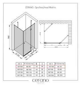 CERANO - Sprchový kout Marino L/P - černá matná, transparentní sklo - 90x70 cm - křídlový