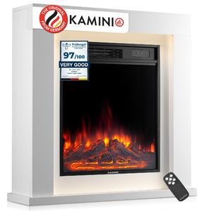 KAMINIO Elektrický krb MATTI – elektrický stojací krb s topením, 3D efektem plamenů, LED ambientním osvětlením, dálkovým ovládáním – 32 palců, bílý