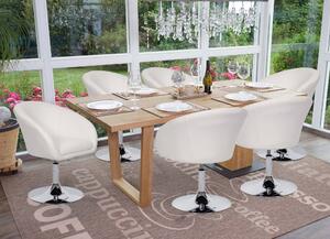 Sada 6 jídelních židlí HWC-F19, kuchyňská židle otočná židle lounge chair, otočná výškově nastavitelná Imitace kůže bílá