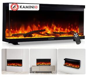 KAMINIO Elektrický krb LEA - Elektrický krb 3 v 1 s panoramatickým výhledem, topením, 3D efektem plamene, 12 barev plamene, dálkové ovládání - 36 palců