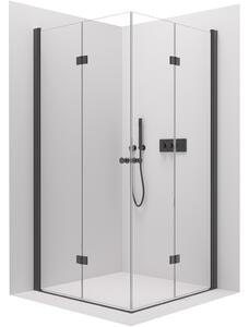 Cerano Volpe Duo, sprchový kout se skládacími dveřmi 70(dveře) x 70(dveře), 6mm čiré sklo, černý profil, CER-CER-427378