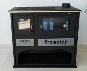 Kamna na dřevo s troubou 11-15 kW PROMETEY Praktik-L - 3 plotýnky, litinová deska, integrovaná trouba, tradiční design