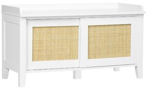 HOMCOM Botník se Sedadlem, Botový Kabinet se Sedací Ploché 2 Ratanové Dveře, Bohemian Styl, Nosnost 130 kg, pro Předsíň, 80x35x45 cm Bílá a Přírodní |