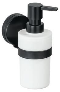 WENKO Static-Loc® Plus dávkovač mýdla Pavia černý, upevnění bez vrtání, bezpečné uchycení díky statické přilnavosti na hladkých, vzduchotěsných površích, objem 220 ml, 6 x 16 x 9 cm, matná ocel