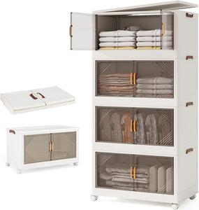 KOMFOTTEU skládací úložný box, stohovatelný úložný kontejner se 4 kolečky, plastová úložná věž s víkem (284L, 65 x 39 x 142 cm)