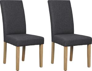 ByLIVING Jídelní židle set 2 ELIAS / Tmavě šedá tkaná látka / Přírodní rám z masivního kaučukového dřeva / Š 47, V 99,5, H 60 cm