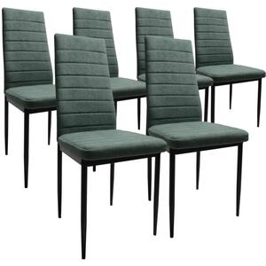 Sada 6 jídelních židlí, sametově zelené, čalouněné židle s kovovými nohami, černé, voděodolné, moderní design, snadná montáž