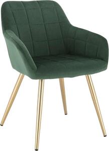 Jídelní židle samet zelená/zlatá – s područkami – čalouněná a ergonomická – styl křesla – 1 kus