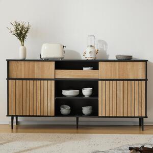 Komoda Sweiko se 4 posuvnými dvířky a 1 zásuvkou, dub v kombinaci s černou, rozměry: 160 š x 40 h x 80 v