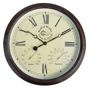 Venkovní nástěnné hodiny s římskými číslicemi a teploměrem Esschert Design