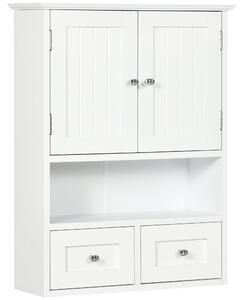 Kleankin Nástěnná skříňka do koupelny - Zavěsná skříňka s 2 dveřmi a 2 šuplíky pro moderní kuchyň 50,8x17,8x66 cm Bílá | Aosom