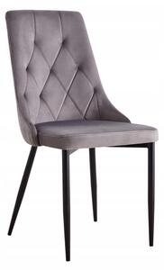Židle Glamour s šedým sametovým čalouněním - Retro design - Černé kovové nohy - Jídelna, kancelář, obývací pokoj