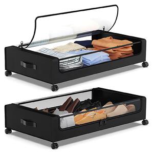 Úložné boxy pod postelí s víkem a kolečky, multifunkční úložné boxy na oblečení v ložnici, dobře viditelné, prachotěsné zásuvky organizéru pod postelí s přenosným madlem